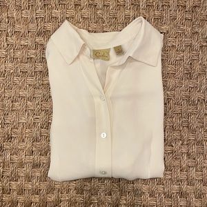 Caslon by Nordstrom Cream Silk Women’s Long Sleeve Button Up Top